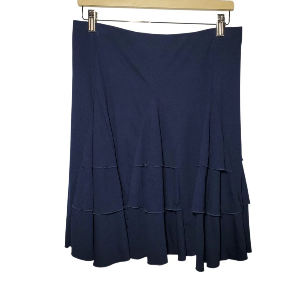 Lauren Ralph Lauren Tiered Skater Skirt Women's M Navy Blue Flowy Stretch Frilly